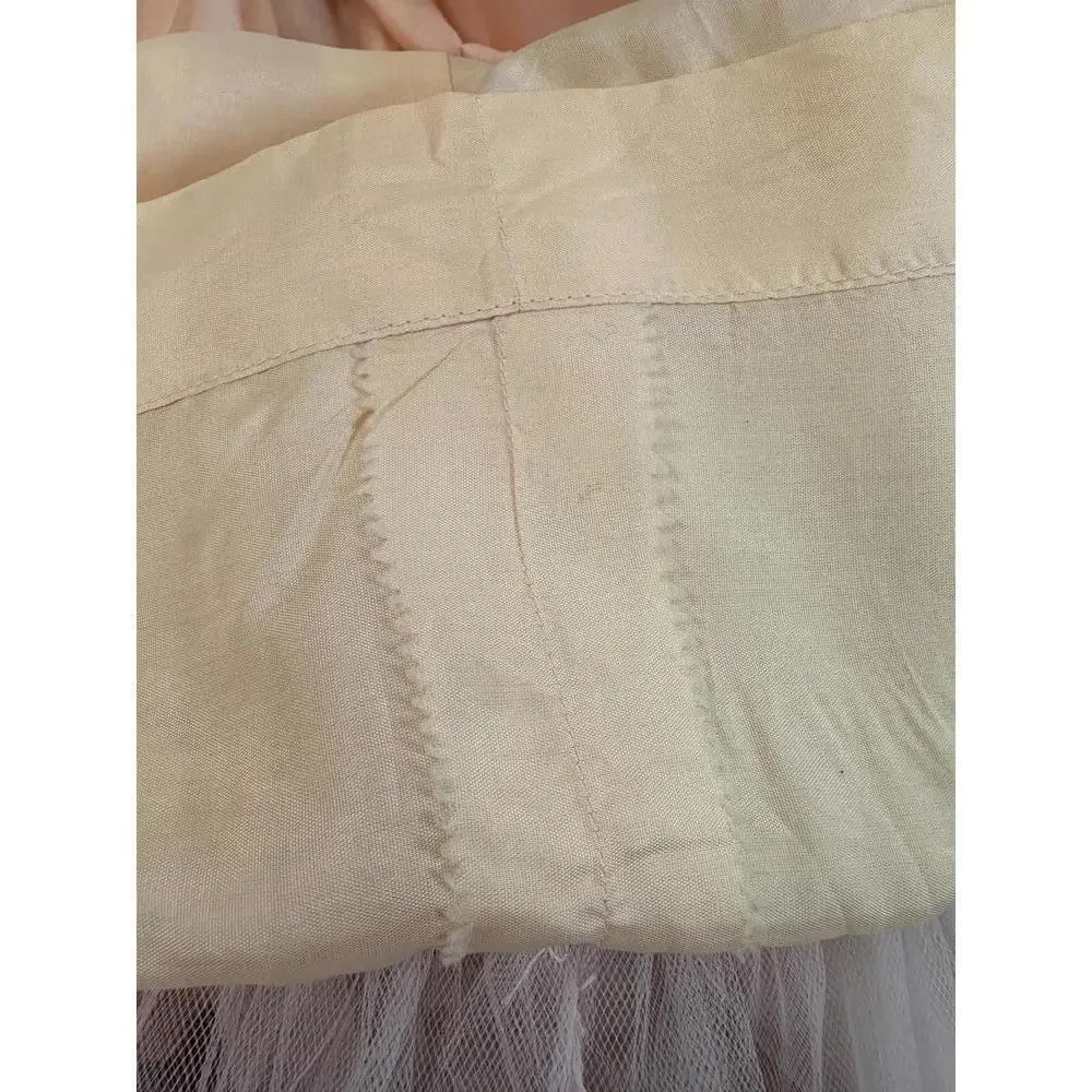 Vtg 1950s Michael Novarese Pink Satin Party Dress Puff Sleeves Couture Designer